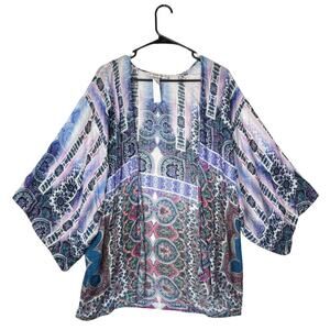 Boho Sheer Kimono‎ Swim Cover Up M Nanette Lepore Festival Beach Resort Kaftan